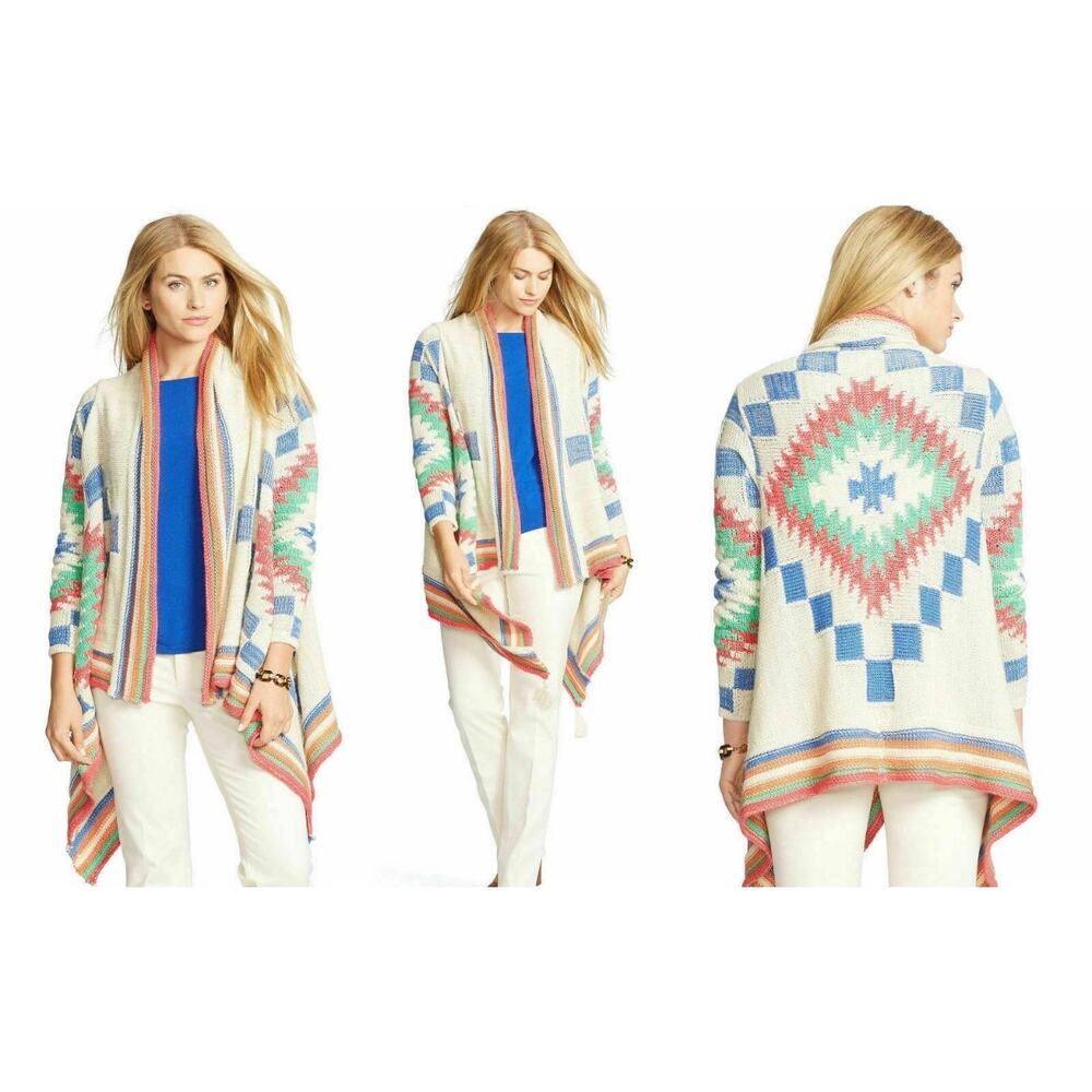 Lauren Ralph Lauren Womens Cardigan Size S/M Geometric Southwestern Style Classy